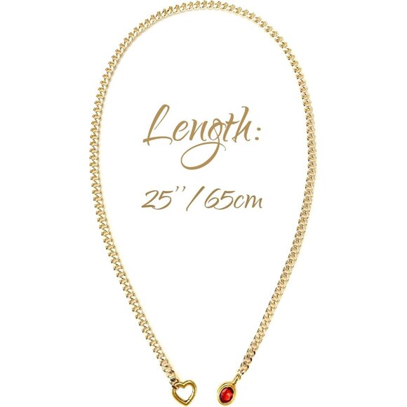 Gold Heart Chain Necklace Women Cuban Crystal Adjustable 25 in - Picture 5 of 6
